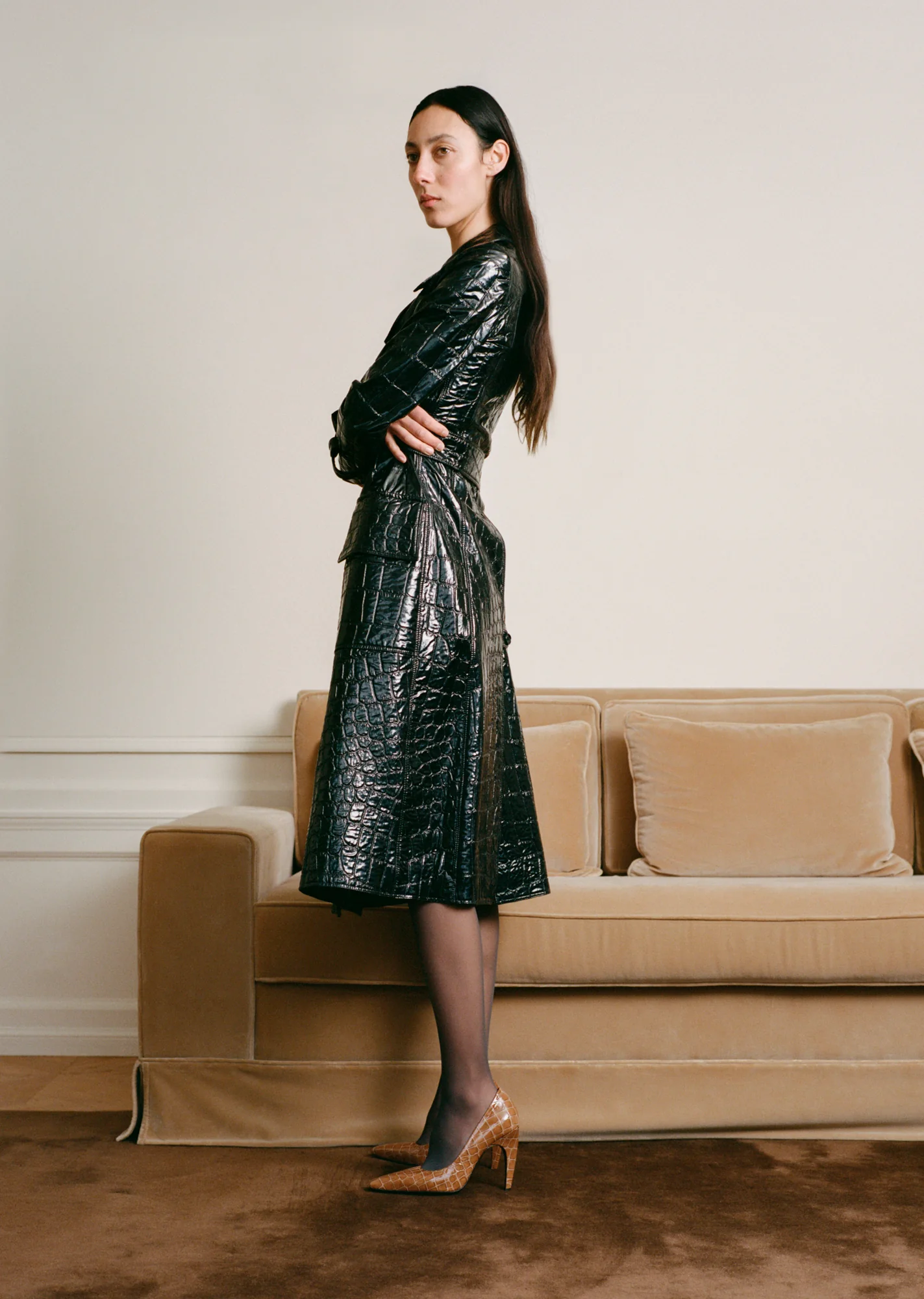 fame pump in brown croc embossed leather - Image 3